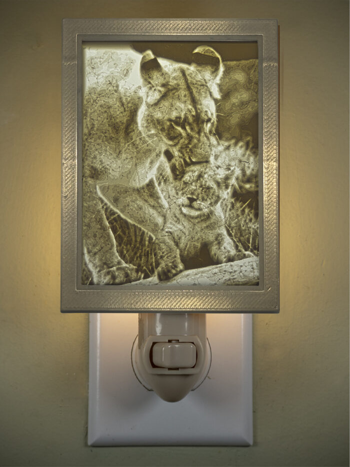 3D printed lithophane LED nightlight lions