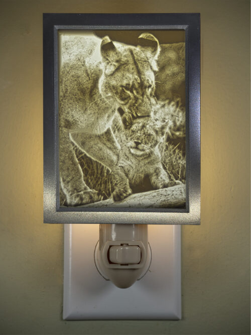 3D printed lithophane LED nightlight lions