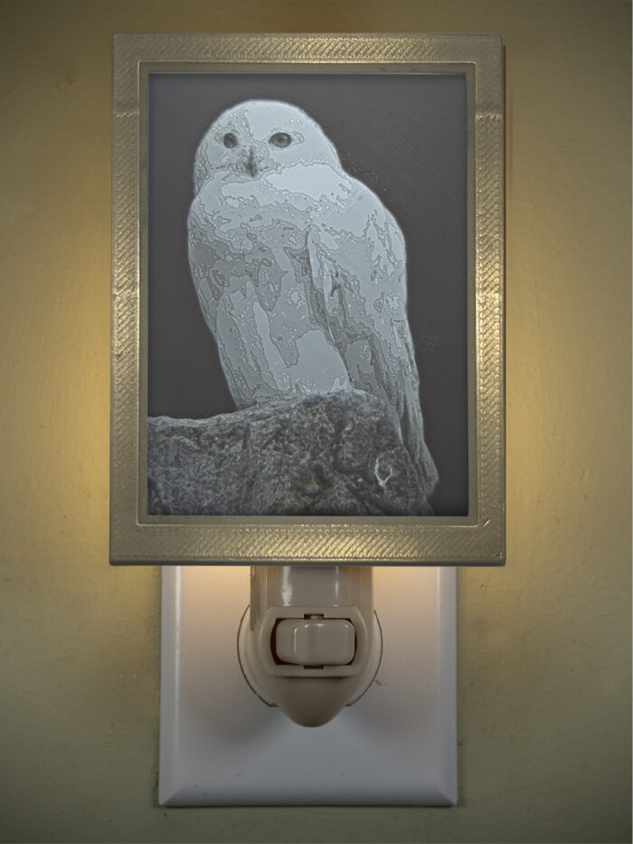 3D printed lithophane LED nightlight owl