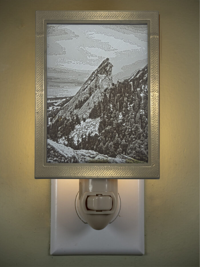 3D printed lithophane LED nightlight Flatirons Boulder Colorado