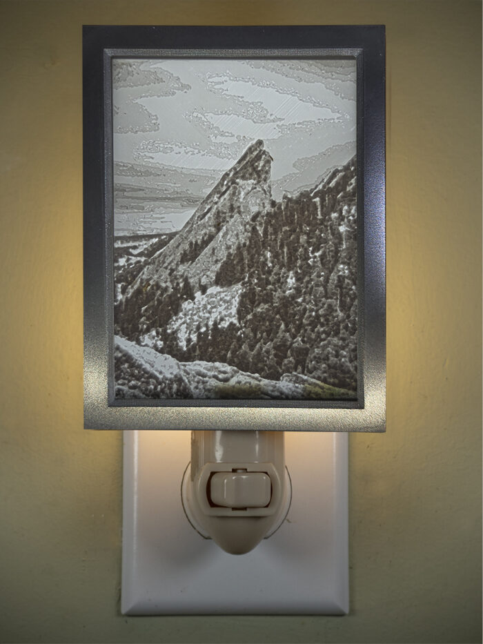 3D printed lithophane LED nightlight Flatirons Boulder Colorado