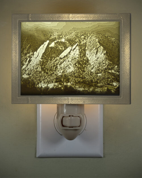 3D printed lithophane LED nightlight Flatirons Boulder Colorado