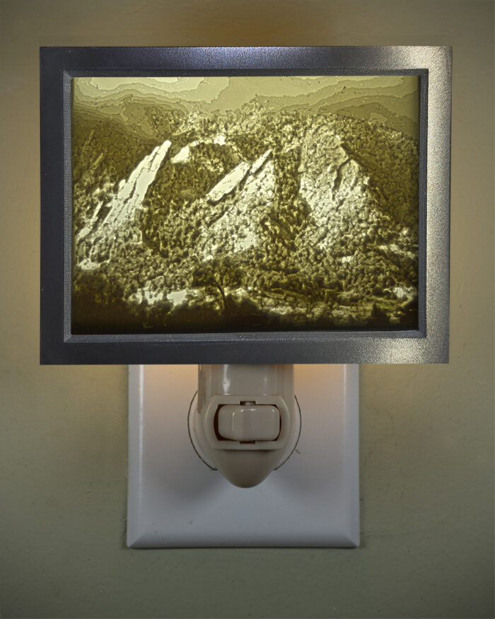 3D printed lithophane LED nightlight Flatirons Boulder Colorado