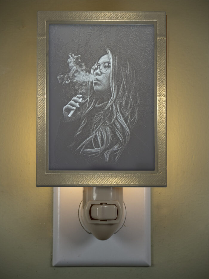 3D printed lithophane LED nightlight marijuana girl