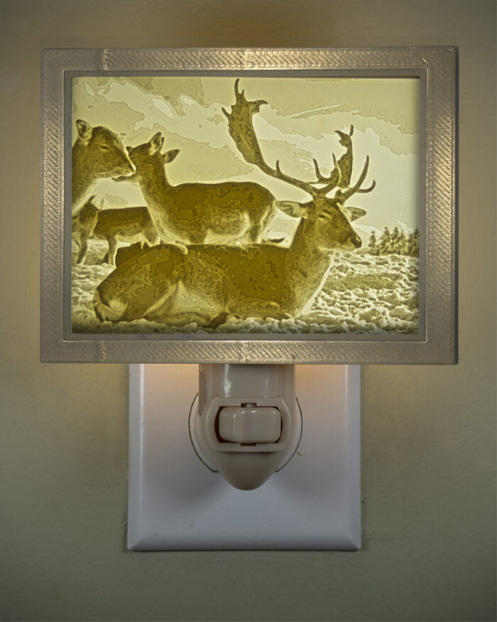 3D printed lithophane LED nightlight elk