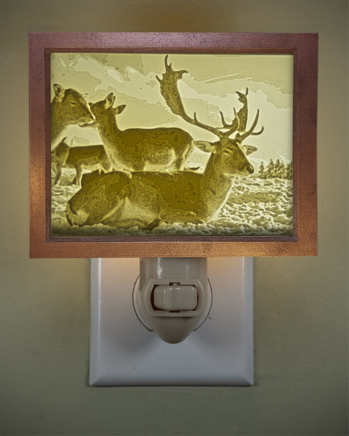 3D printed lithophane LED nightlight elk