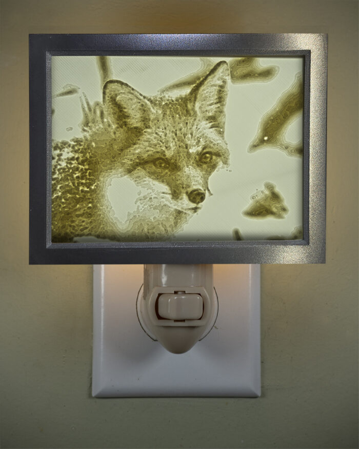 3D printed lithophane LED nightlight fox