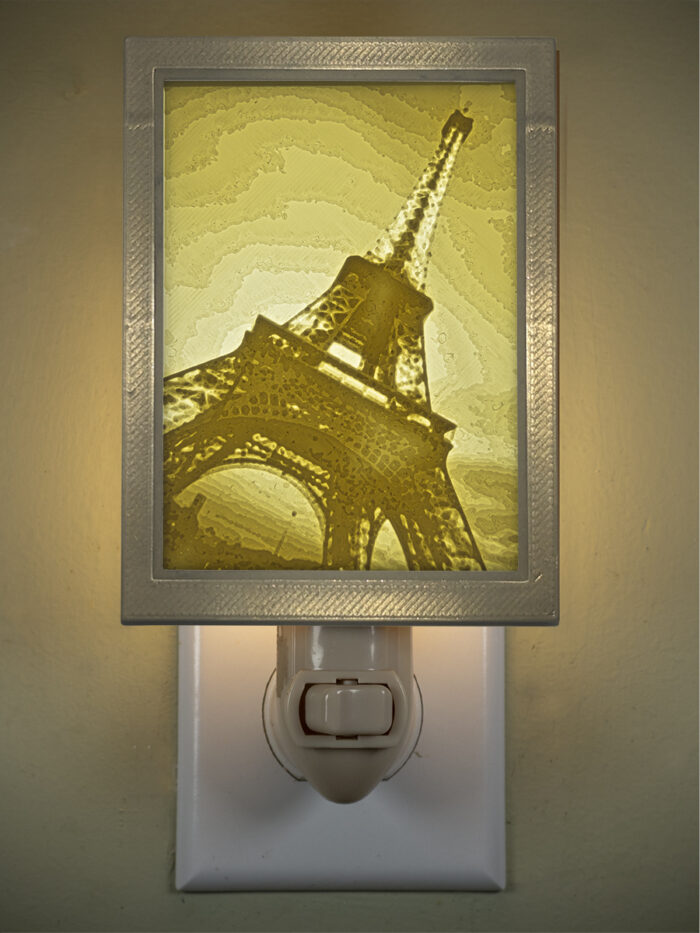 3D printed lithophane LED nightlight eifel tower paris france