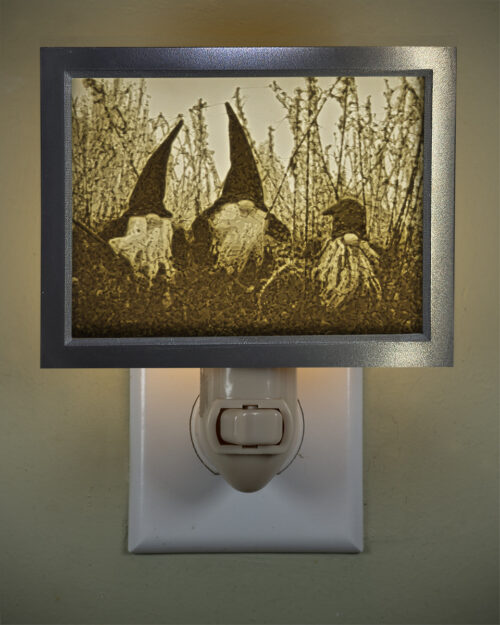 3D printed lithophane LED nightlight three christmas gnomes