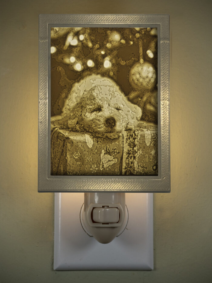 3D printed lithophane LED nightlight christmas puppy waiting for santa