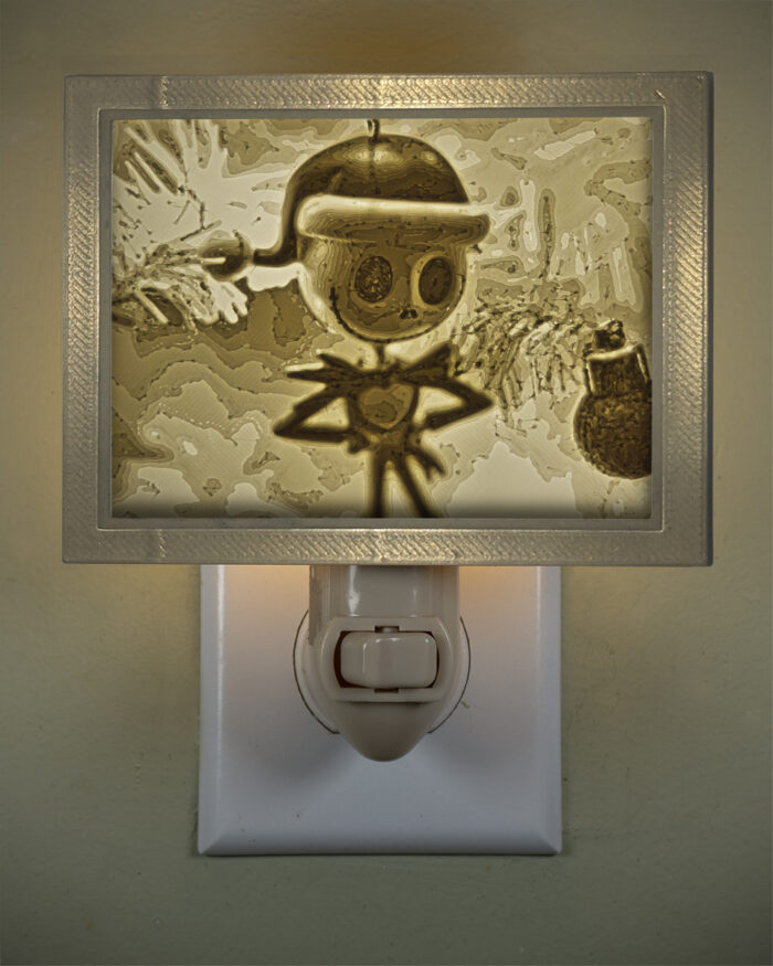 3D printed lithophane LED nightlight christmas santa skellington