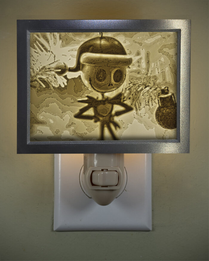 3D printed lithophane LED nightlight christmas santa skellington