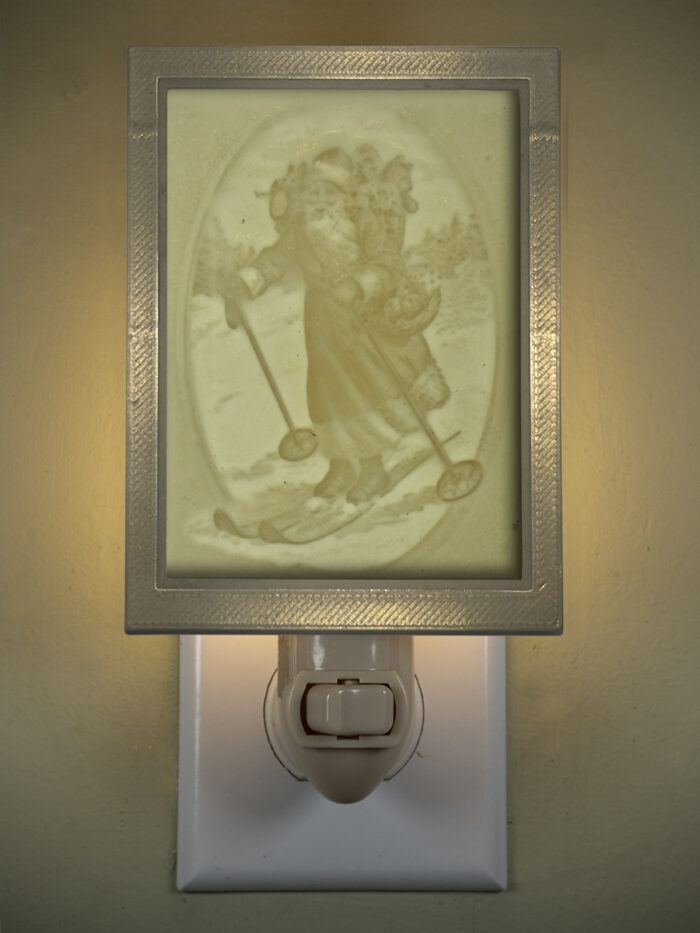 3D printed lithophane LED nightlight christmas santa skis