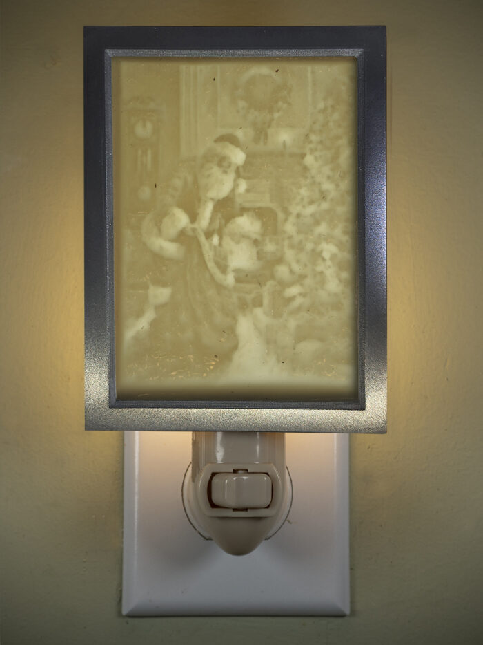 3D printed lithophane LED nightlight christmas santa, presents and tree