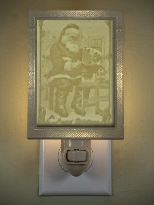 3D printed lithophane LED nightlight christmas santa workshop