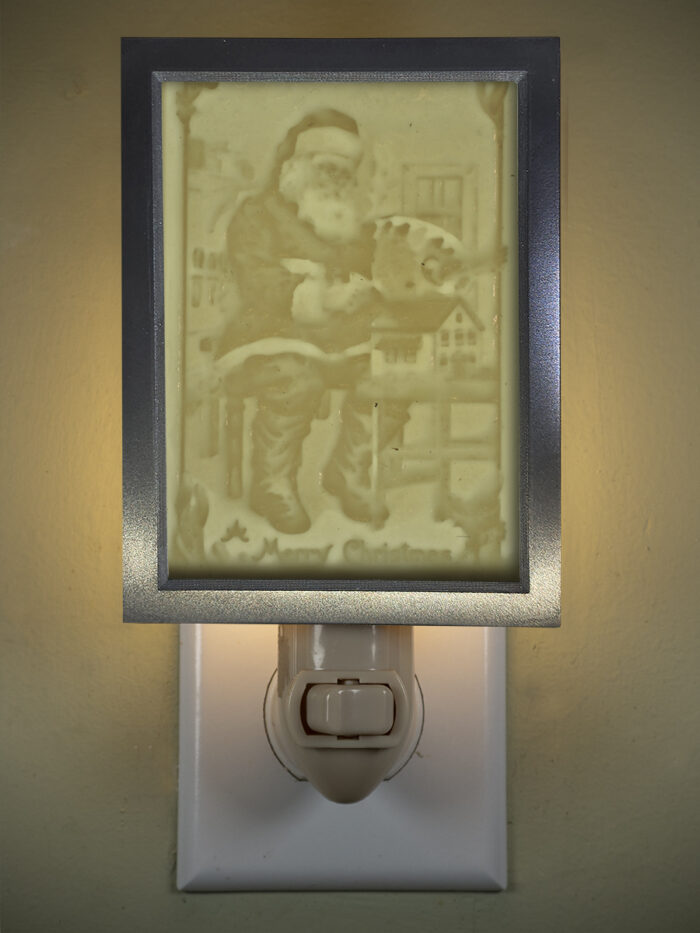 3D printed lithophane LED nightlight christmas santa workshop