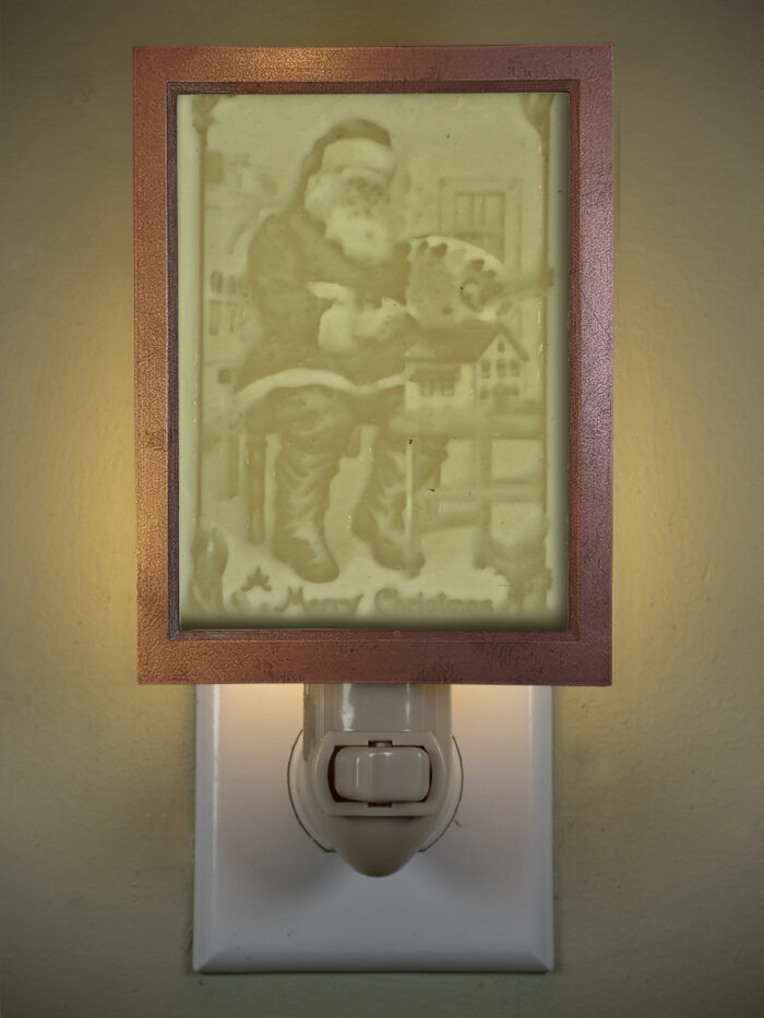 3D printed lithophane LED nightlight christmas santa workshop