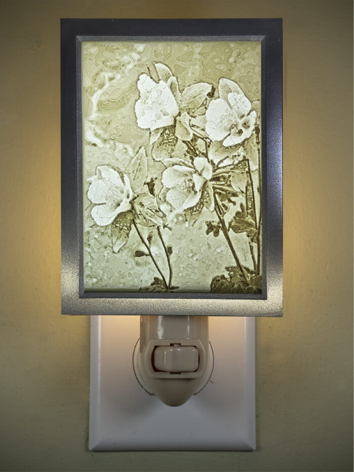 3D printed lithophane LED nightlight Columbine Wildflower