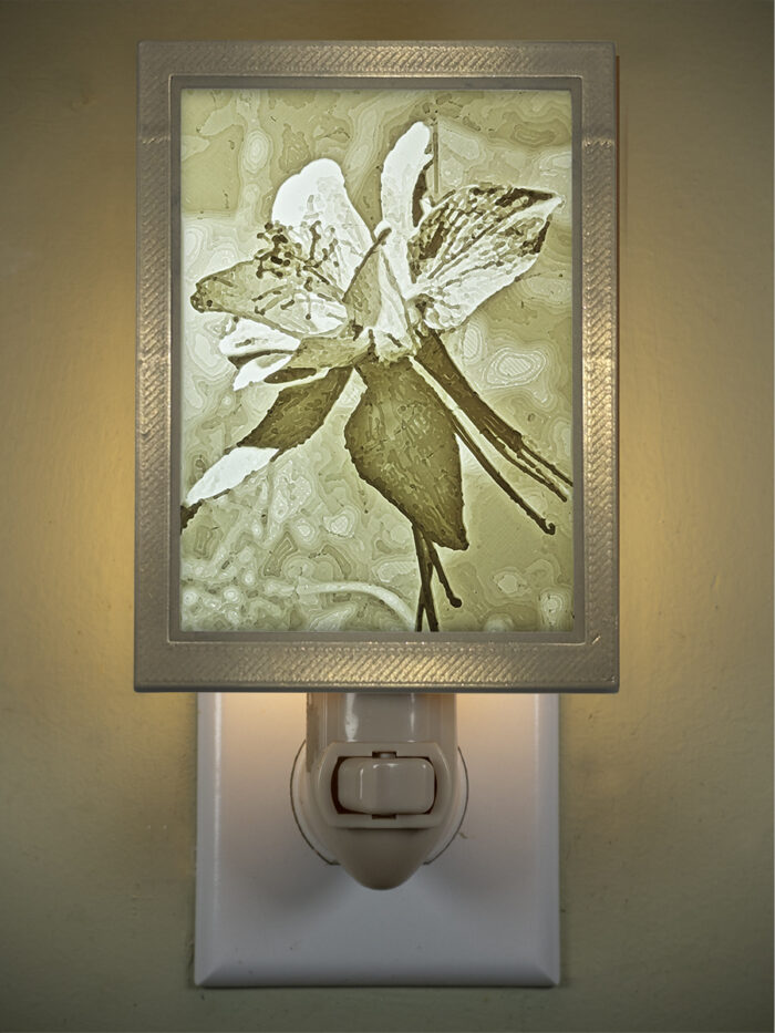 3D printed lithophane LED nightlight Columbine Wildflower