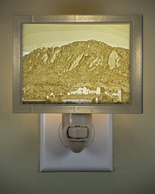 3D printed lithophane LED nightlight Flatirons Boulder Colorado