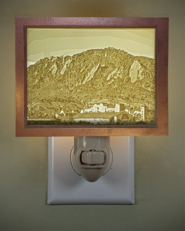 3D printed lithophane LED nightlight Flatirons Boulder Colorado