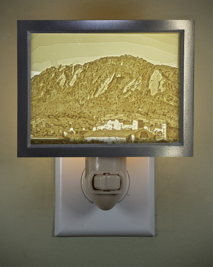 3D printed lithophane LED nightlight Flatirons Boulder Colorado