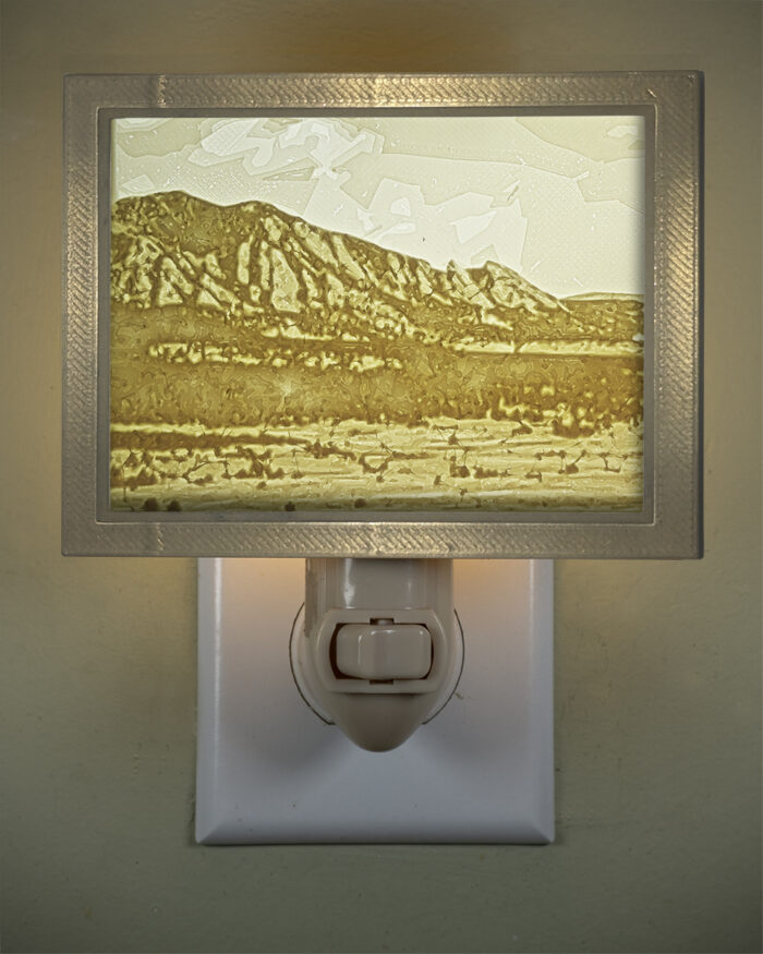 3D printed lithophane LED nightlight Flatirons Boulder Colorado