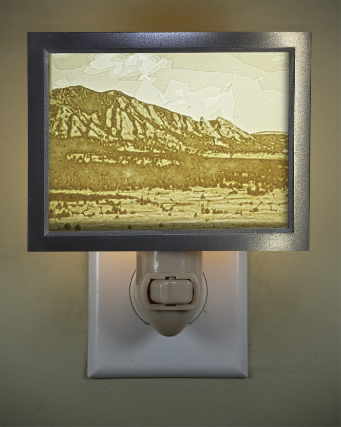 3D printed lithophane LED nightlight Flatirons Boulder Colorado