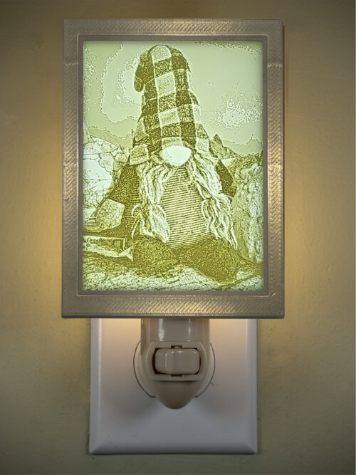 3D printed lithophane LED nightlight christmas gnome plaid hat