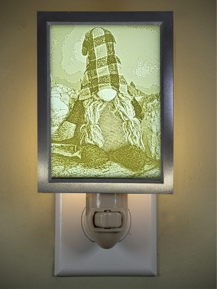 3D printed lithophane LED nightlight christmas gnome plaid hat