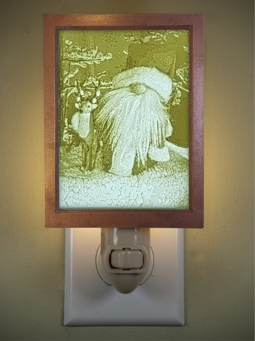 3D printed lithophane LED nightlight Christmas gnome santa and reindeer