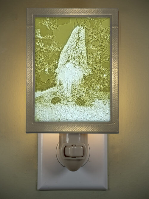 3D printed lithophane LED nightlight Christmas gnome and trees