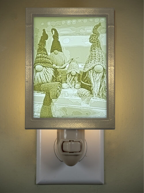 3D printed lithophane LED nightlight christmas gnome quartet