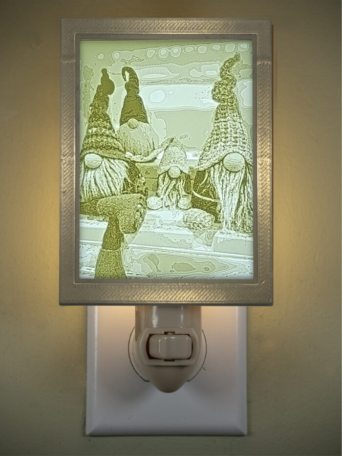 3D printed lithophane LED nightlight christmas gnome quartet