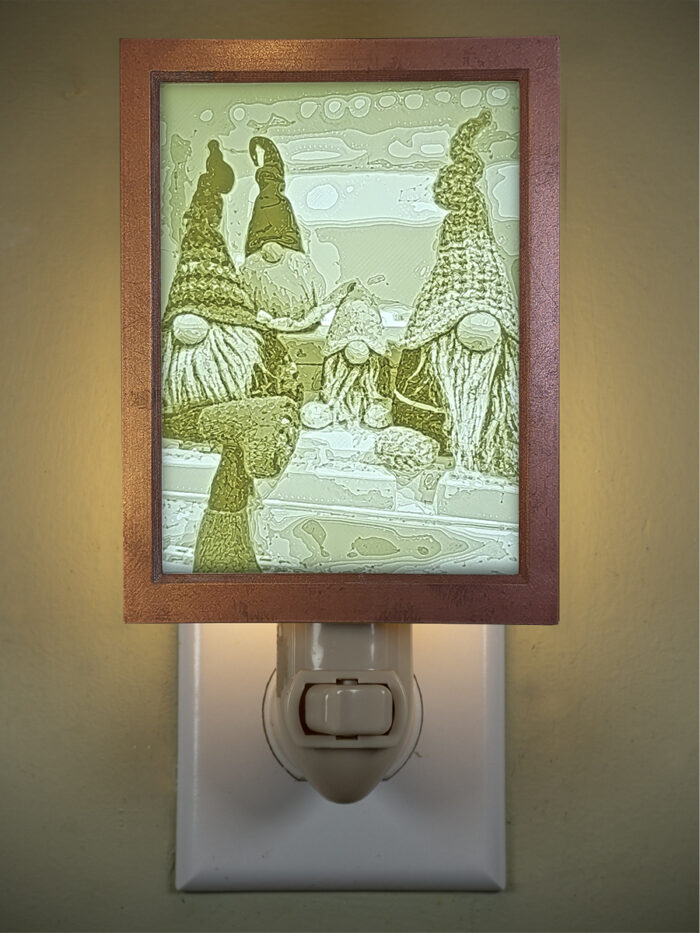 3D printed lithophane LED nightlight christmas gnome quartet