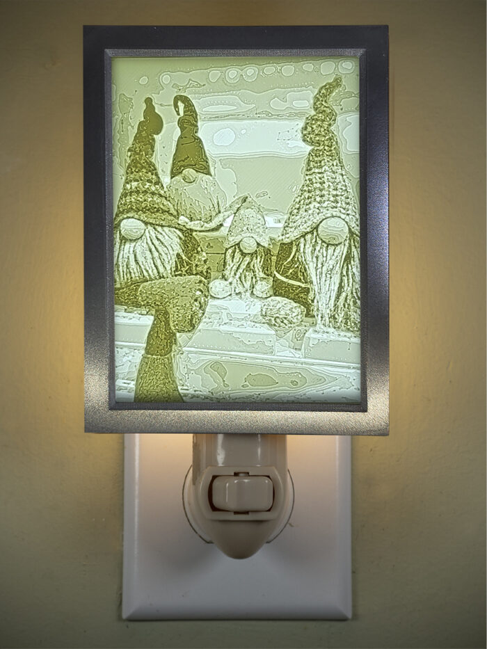 3D printed lithophane LED nightlight christmas gnome quartet