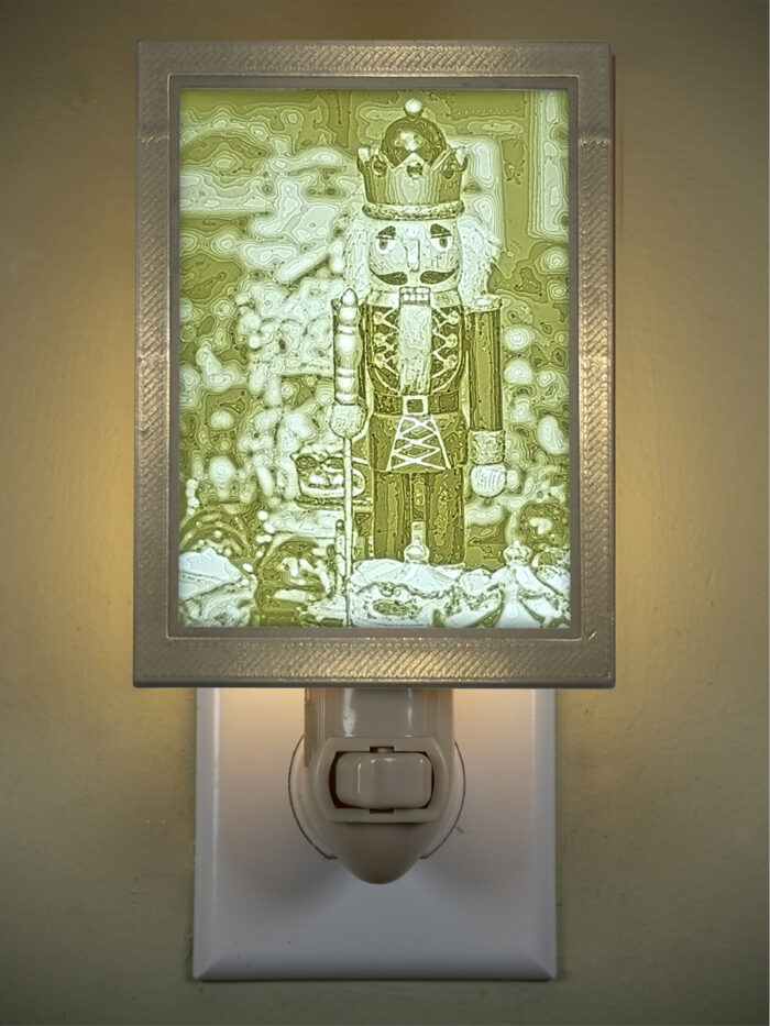 3D printed lithophane LED nightlight christmas nutcracker and tree