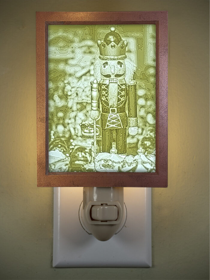 3D printed lithophane LED nightlight christmas nutcracker and tree