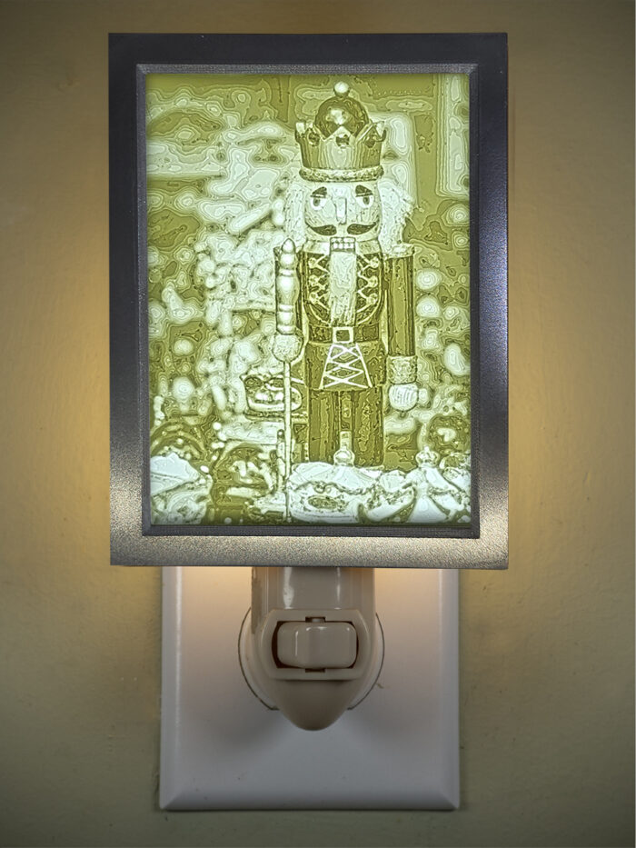 3D printed lithophane LED nightlight christmas nutcracker and tree